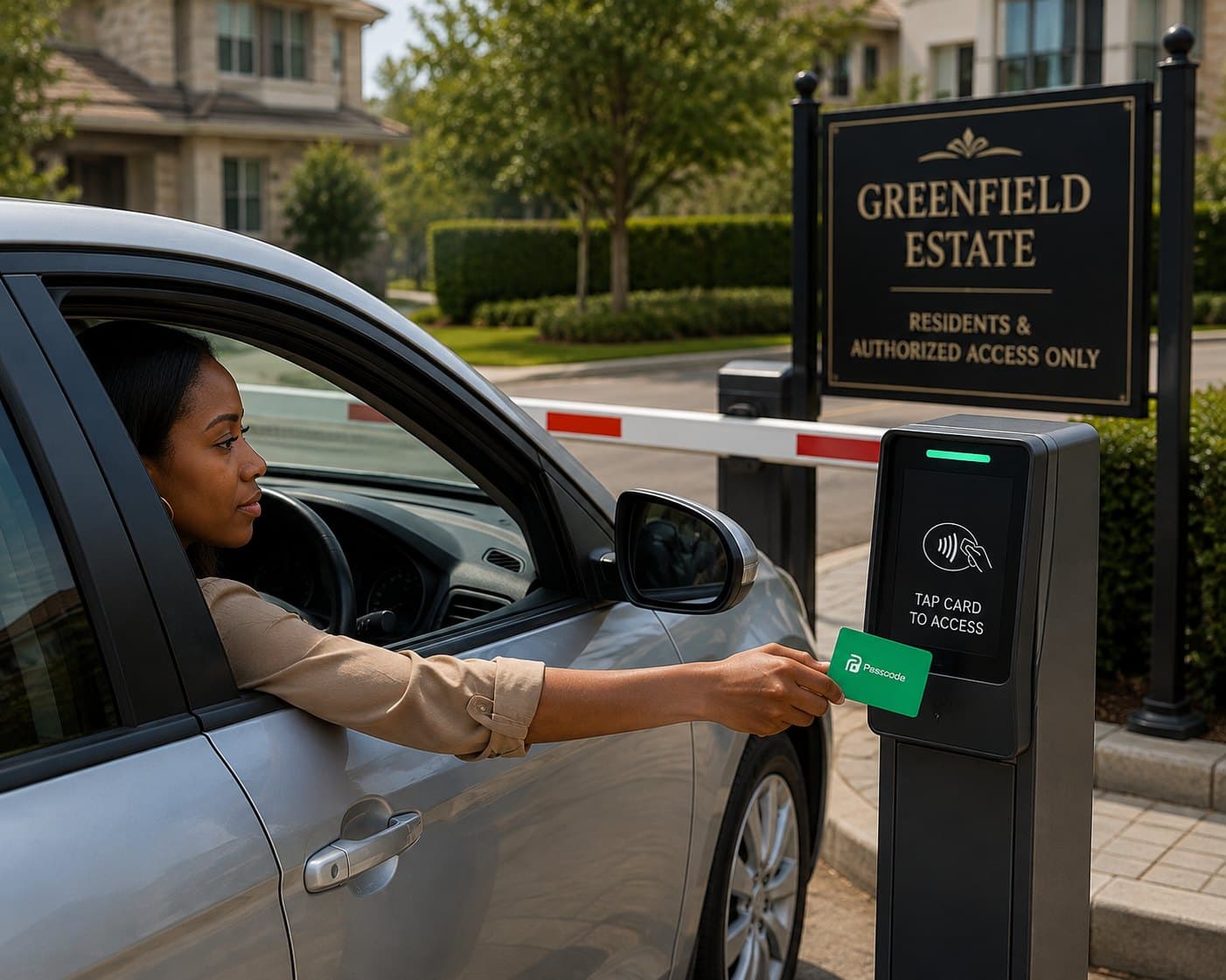 A driver tapping to enter a car park