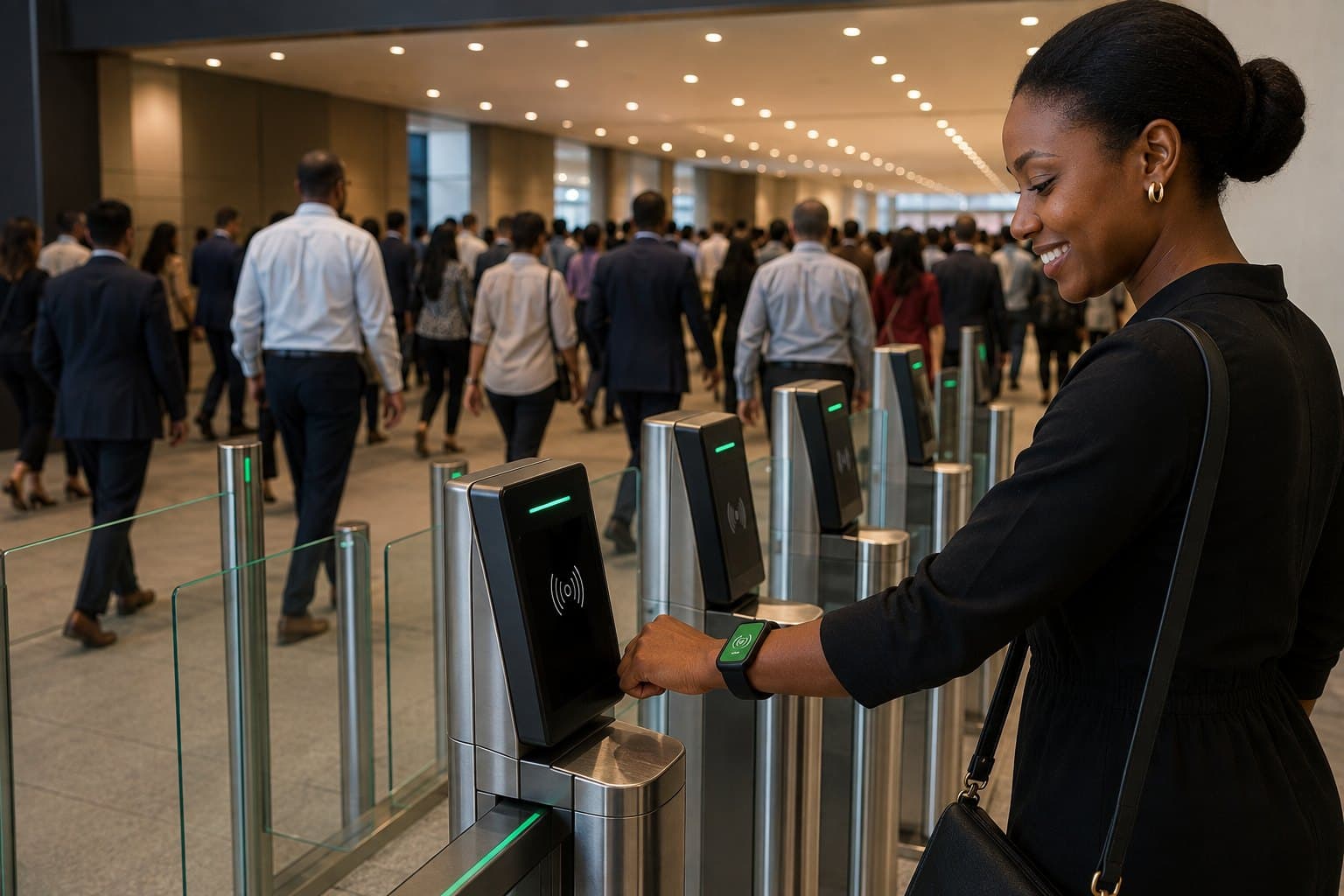 Delegates streaming through the doors at a conference